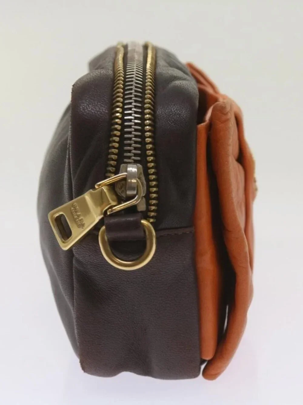 PRADA Ribbon Shoulder Bag Leather Orange Brown Auth 69111 - Picture 6 of 14